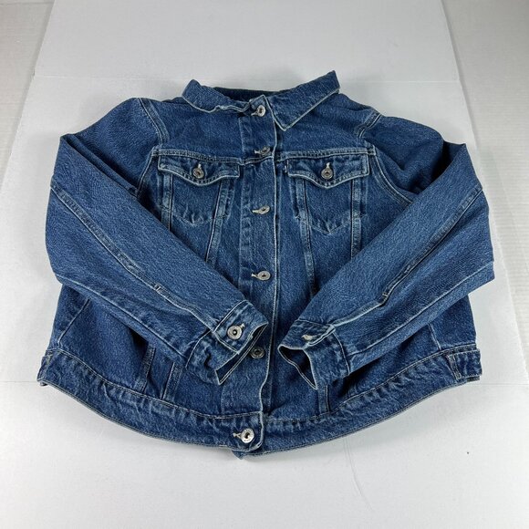 Levi's Made & Crafted Jean Jacket Women Medium Big E Blue Pleated Back Trucker - Picture 1 of 16